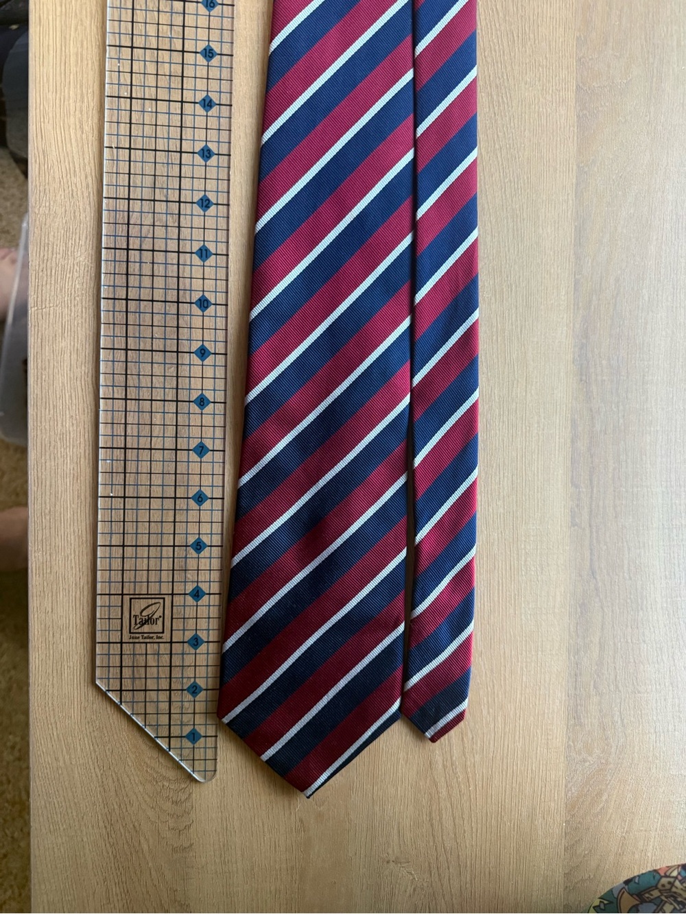 Tom James Men's Burgundy and Navy Striped Tie - Classic Professional Style